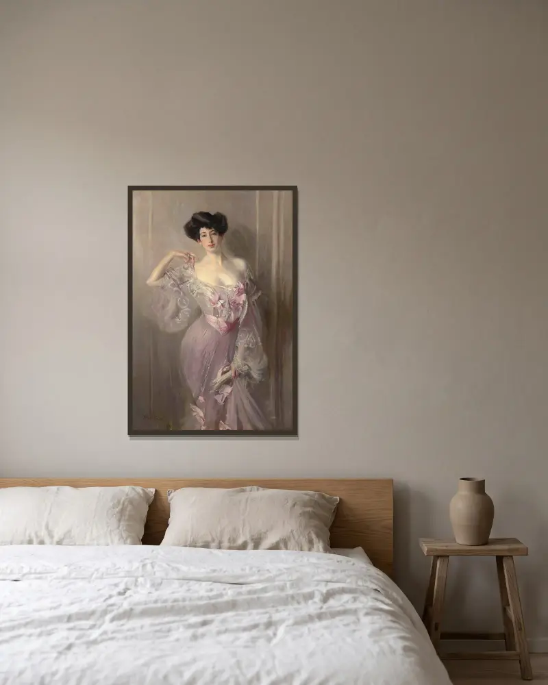 Porträtt av Ena Wertheimer av Giovanni Boldini inramad på en vägg