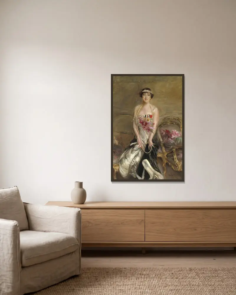 Porträtt av Lady Michelham av Giovanni Boldini inramad på en vägg