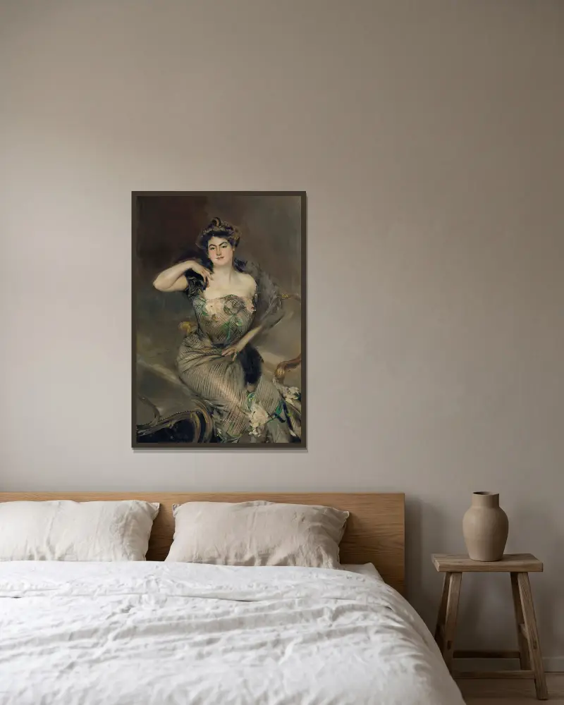 Portrait of Madame Arnold Seligmann av Giovanni Boldini inramad på en vägg