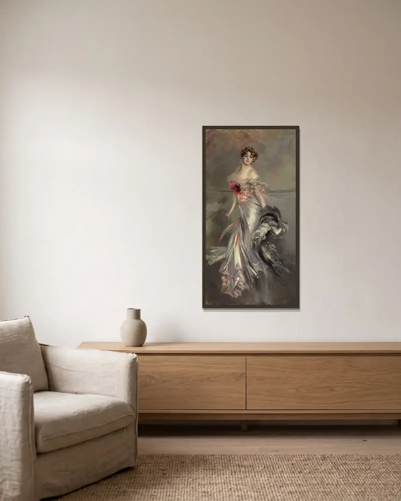 Porträtt av Marthe Régnier av Giovanni Boldini inramad på en vägg