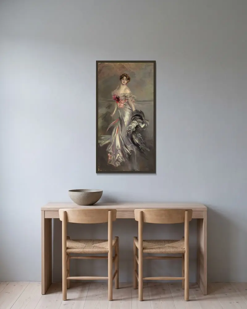 Porträtt av Marthe Régnier av Giovanni Boldini inramad på en vägg