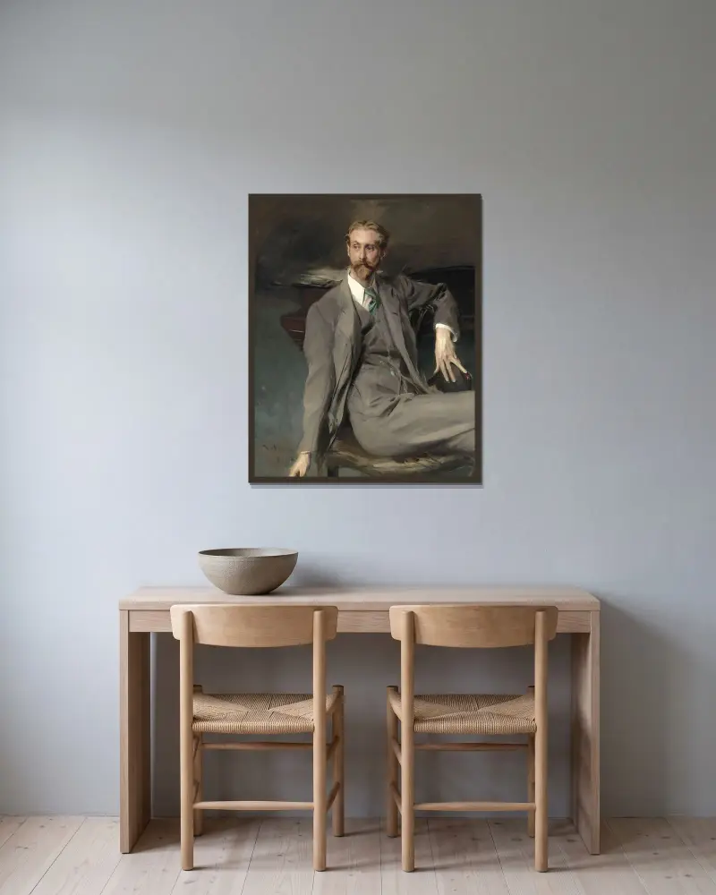 Porträtt av konstnären Lawrence Alexander ('Peter') Harrison av Giovanni Boldini inramad på en vägg