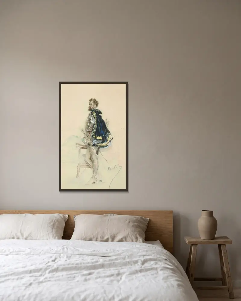 Raphaël Duflos i rollen som Henrik III av Giovanni Boldini inramad på en vägg