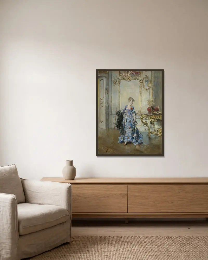 Den sista blicken i spegeln av Giovanni Boldini inramad på en vägg