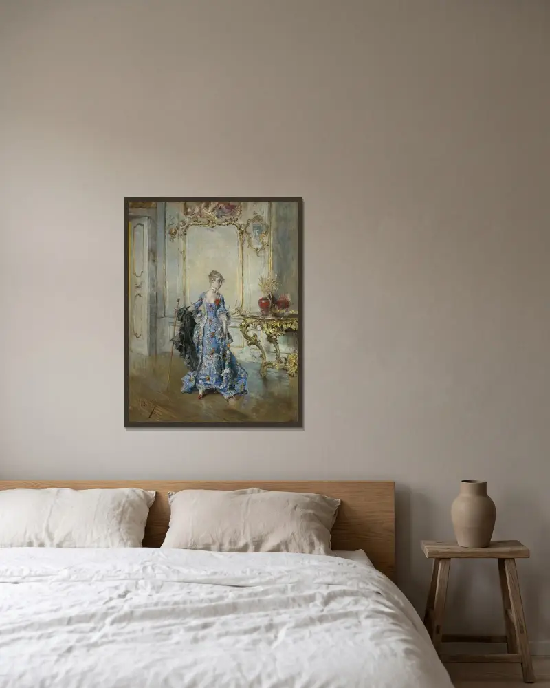 Den sista blicken i spegeln av Giovanni Boldini inramad på en vägg