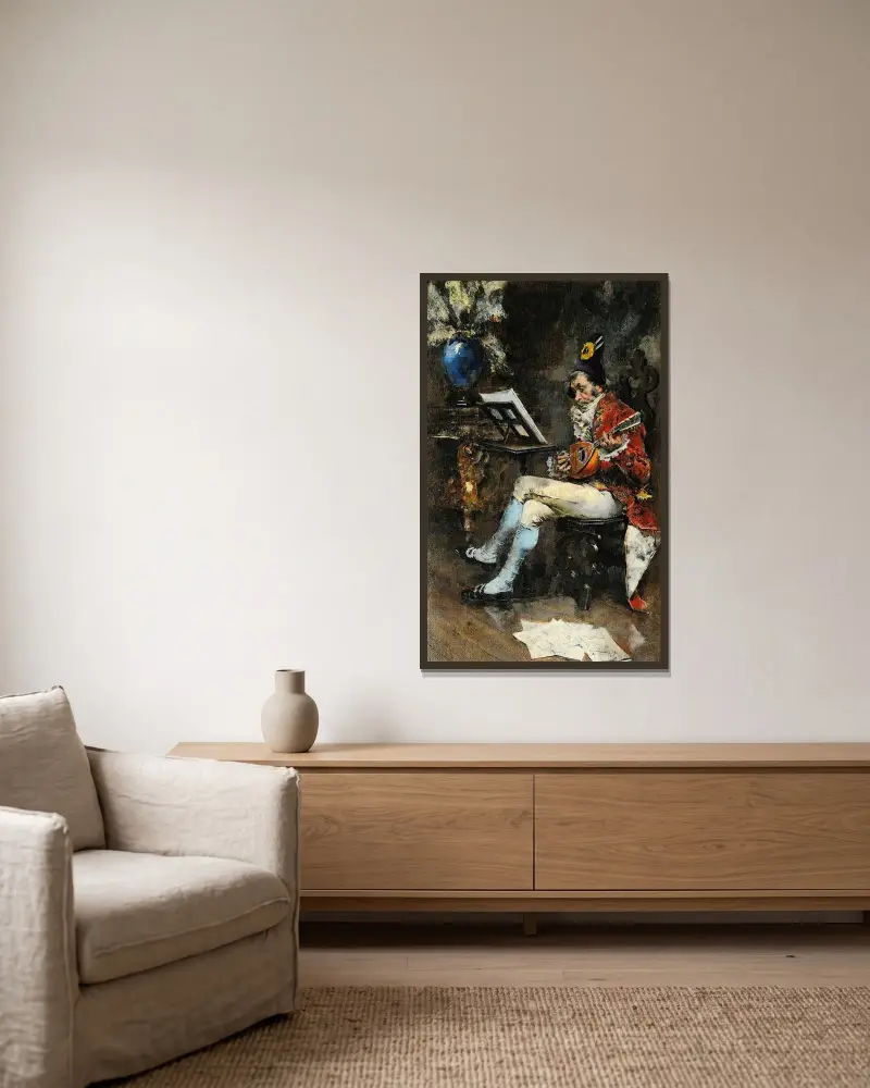 Musikern av Giovanni Boldini inramad på en vägg