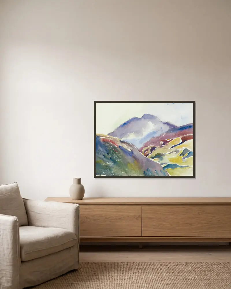 Alpenlandschaft (Oberengadin) von Giovanni Giacometti gerahmt an einer Wand