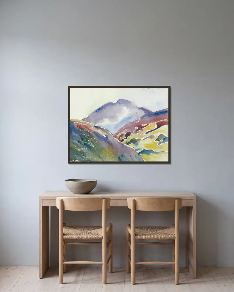 Alpenlandschaft (Oberengadin) von Giovanni Giacometti gerahmt an einer Wand