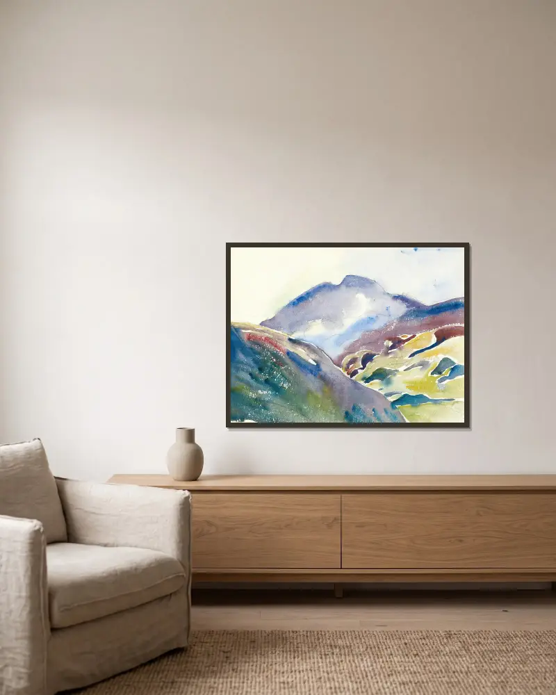 Hohe Berglandschaft (Oberengadin) von Giovanni Giacometti gerahmt an einer Wand