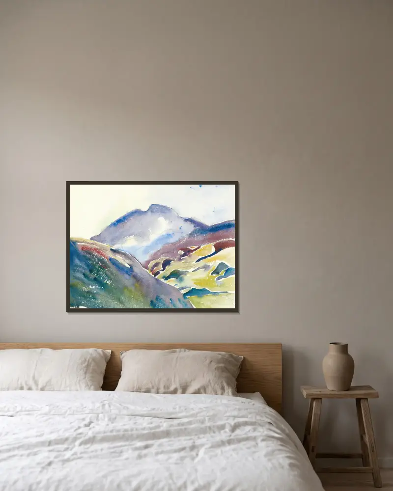 Hohe Berglandschaft (Oberengadin) von Giovanni Giacometti gerahmt an einer Wand
