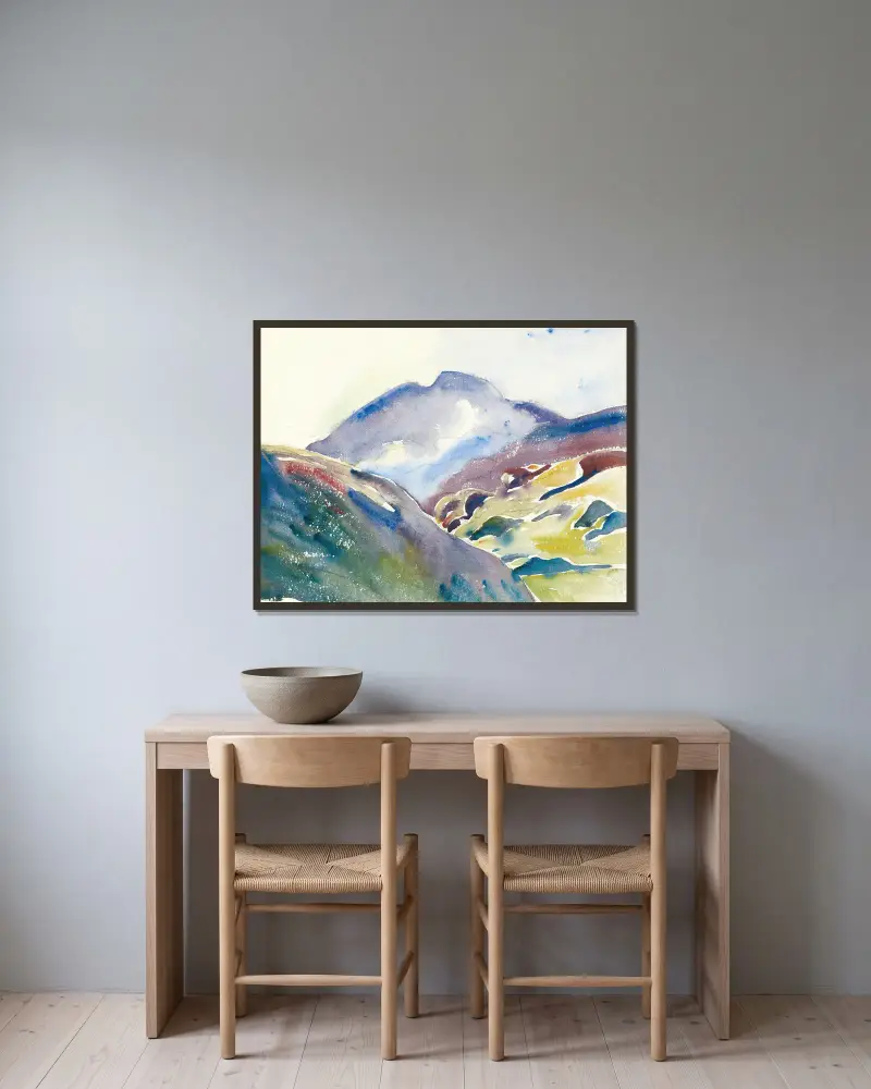 Hohe Berglandschaft (Oberengadin) von Giovanni Giacometti gerahmt an einer Wand