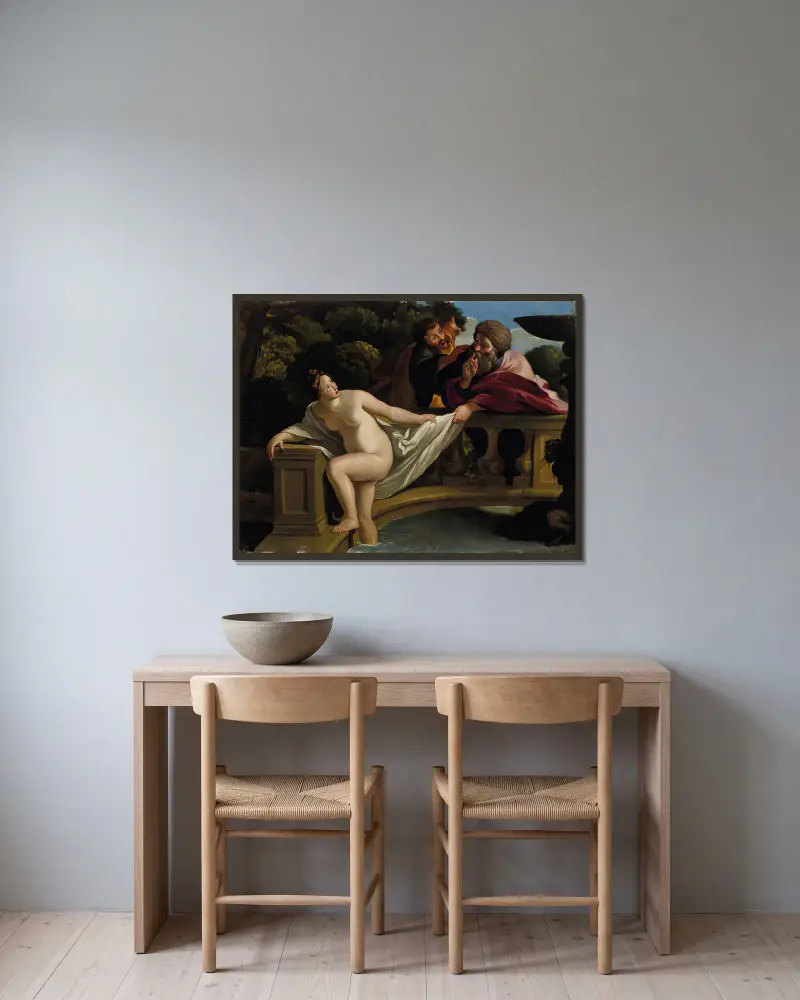 Susanna und die Ältesten von Giovanni Lanfranco gerahmt an einer Wand