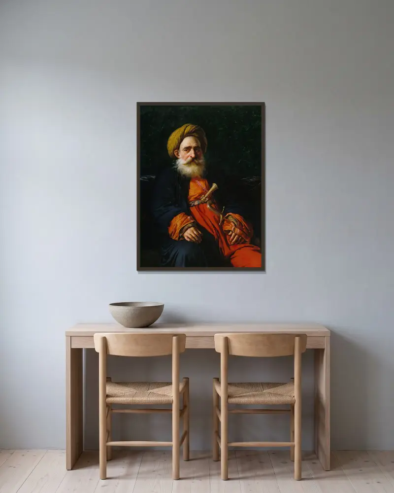 Portrait of the Katchef Dahouth, Christian Mameluke av Anne Louis Girodet-Trioson inramad på en vägg