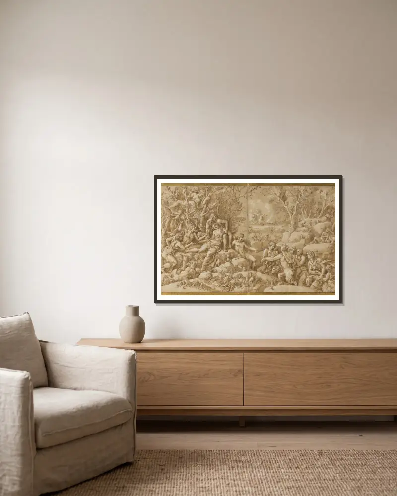Kephalos trauert um Prokris von Giulio Romano gerahmt an einer Wand