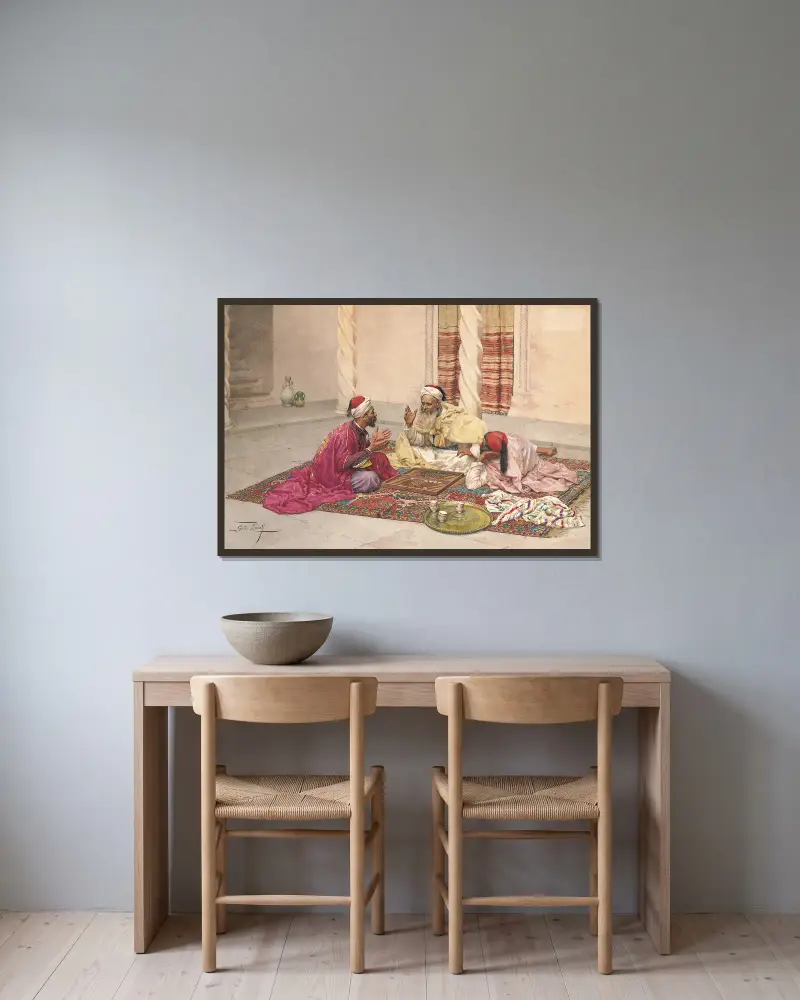 Backgammonspieler in einem Innenhof von Giulio Rosati gerahmt an einer Wand