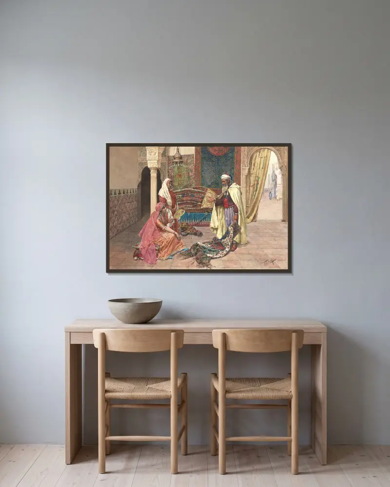 Der Teppichhändler, Nr. 1 von Giulio Rosati gerahmt an einer Wand