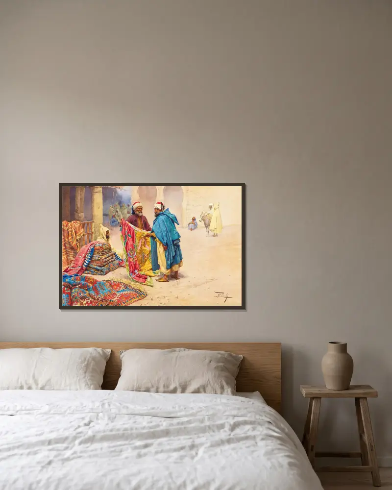 Der Teppichhändler von Giulio Rosati gerahmt an einer Wand