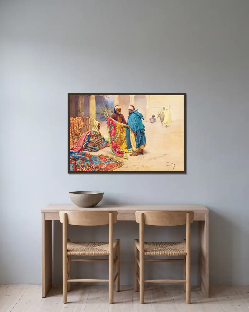 Der Teppichhändler von Giulio Rosati gerahmt an einer Wand