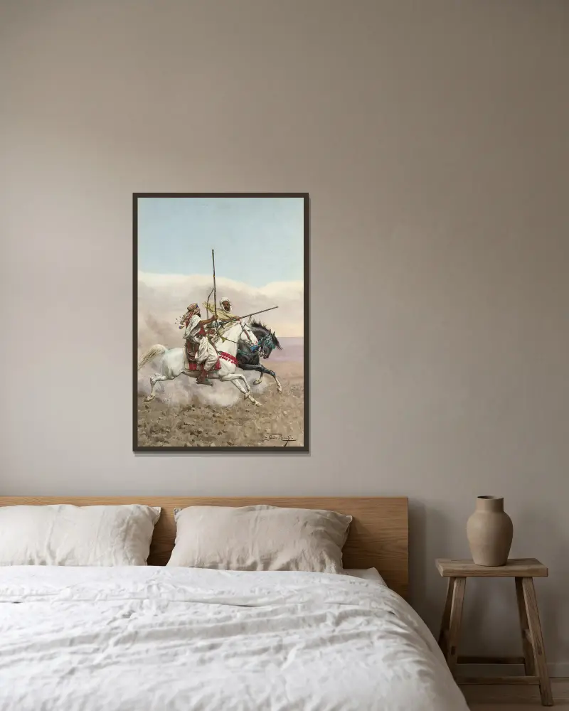 Zwei arabische Reiter von Giulio Rosati gerahmt an einer Wand