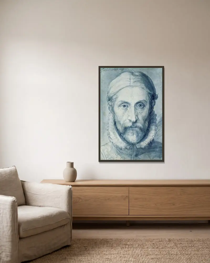 Selbstporträt von Giuseppe Arcimboldo gerahmt an einer Wand