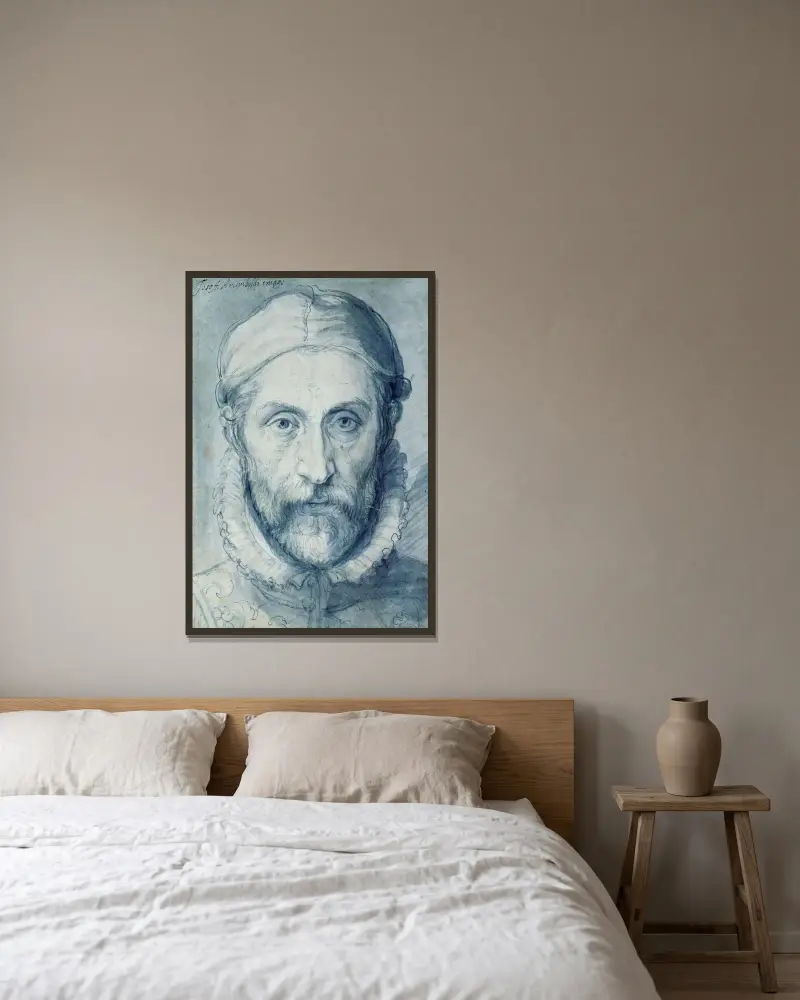 Selbstporträt von Giuseppe Arcimboldo gerahmt an einer Wand