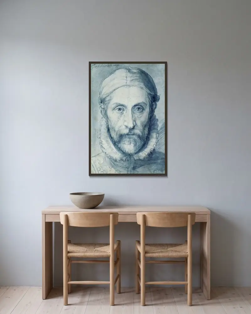 Selbstporträt von Giuseppe Arcimboldo gerahmt an einer Wand
