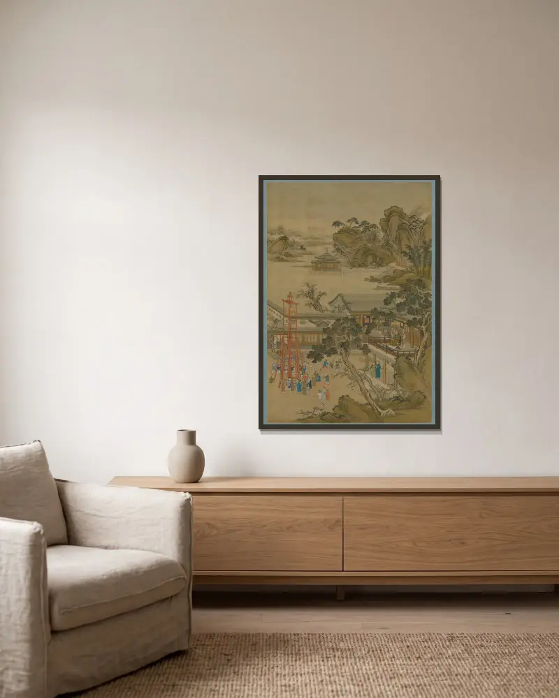 Emperor Qianlong’s Lantern Festival av Giuseppe Castiglione inramad på en vägg