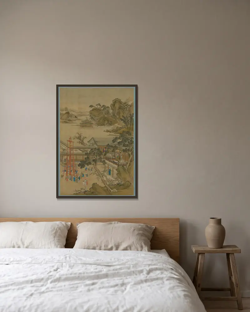 Emperor Qianlong’s Lantern Festival av Giuseppe Castiglione inramad på en vägg