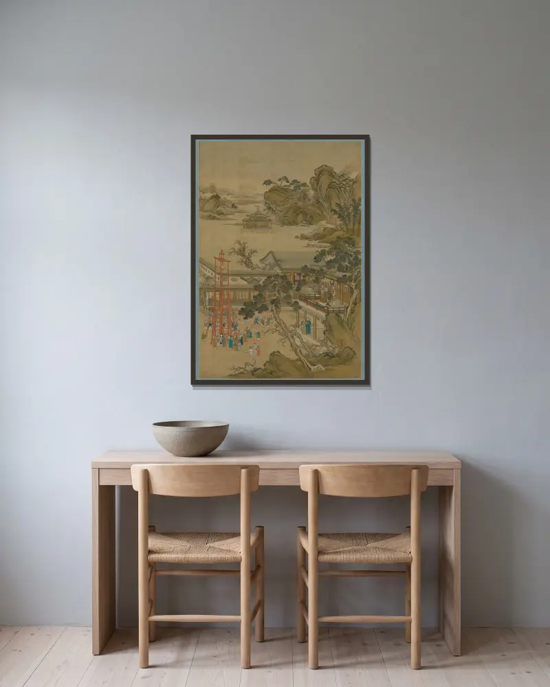 Emperor Qianlong’s Lantern Festival av Giuseppe Castiglione inramad på en vägg