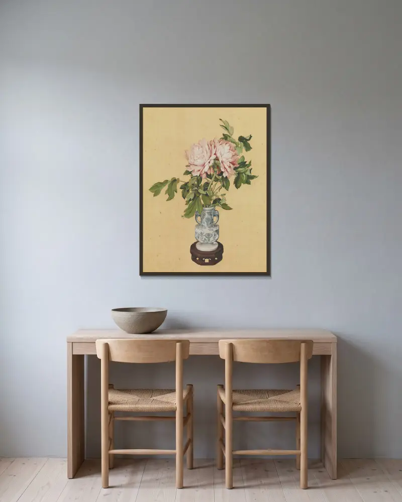 Vase of Flowers av Giuseppe Castiglione inramad på en vägg