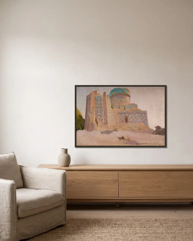Bibi-Chanym-Moschee in Samarkand. Von der Reise nach Turkestan von Jan Ciągliński gerahmt an einer Wand
