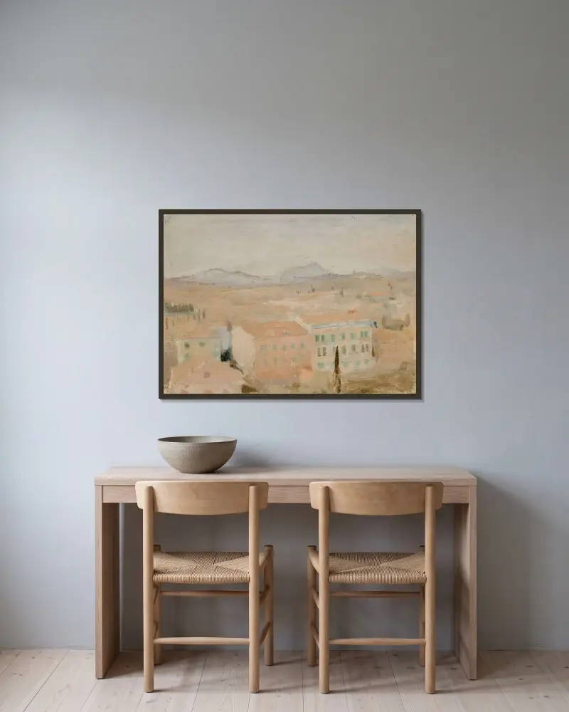 Korfu – utsikt från balkongen. Från resan till Grekland av Jan Ciągliński inramad på en vägg