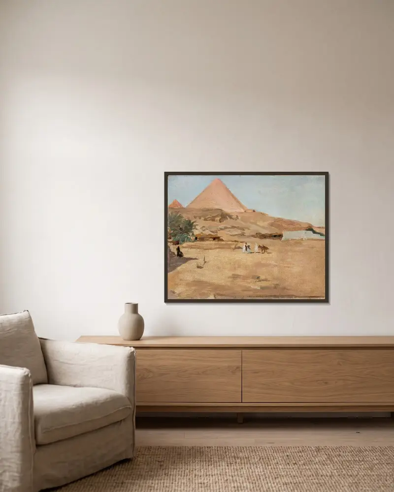 Öken- och pyramidmotiv. Från resan till Egypten av Jan Ciągliński inramad på en vägg
