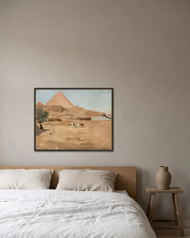 Öken- och pyramidmotiv. Från resan till Egypten av Jan Ciągliński inramad på en vägg