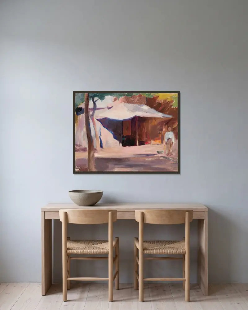 Framför ett hus. Från resan till Konstantinopel av Jan Ciągliński inramad på en vägg