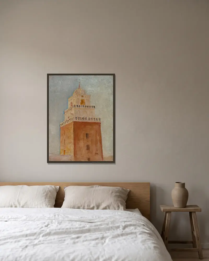Kairouan (Das Minarett der Barbier-Moschee), 1911 – Nr. 4 von Jan Ciągliński gerahmt an einer Wand