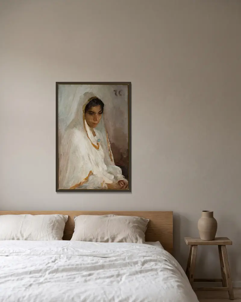 Fröken Setua. Från resan till Indien av Jan Ciągliński inramad på en vägg