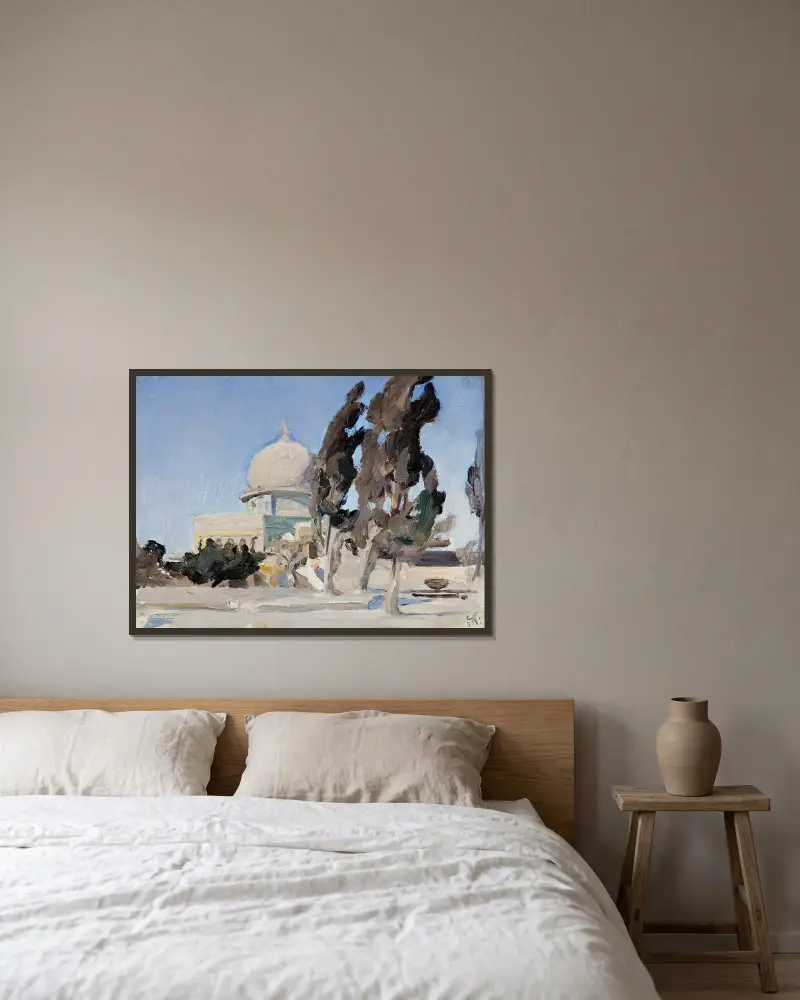 Omars Moschee in Jerusalem. Von der Reise nach Palästina von Jan Ciągliński gerahmt an einer Wand