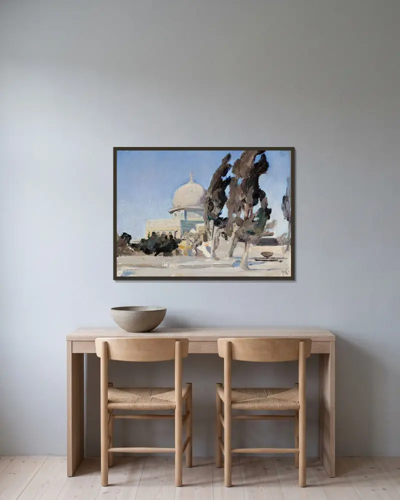 Omars Moschee in Jerusalem. Von der Reise nach Palästina von Jan Ciągliński gerahmt an einer Wand