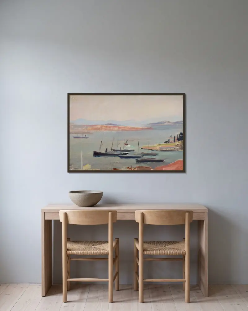 Auf einem Schiff, an der Einfahrt zum Bosporus. Von der Reise nach Konstantinopel von Jan Ciągliński gerahmt an einer Wand