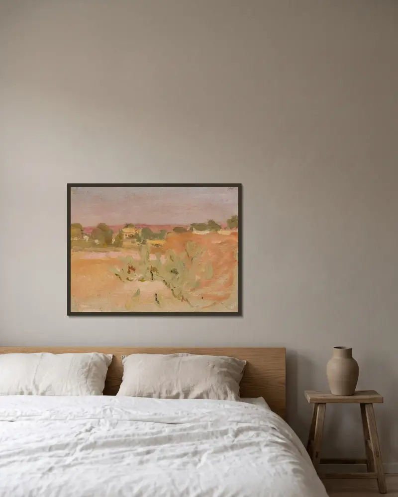 Pink landscape with cactuses. From the journey to India av Jan Ciągliński inramad på en vägg