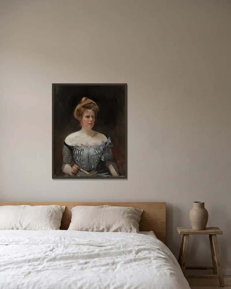 Porträt der Baronin Stackelberg von Jan Ciągliński gerahmt an einer Wand