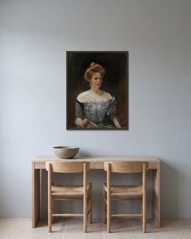 Porträt der Baronin Stackelberg von Jan Ciągliński gerahmt an einer Wand