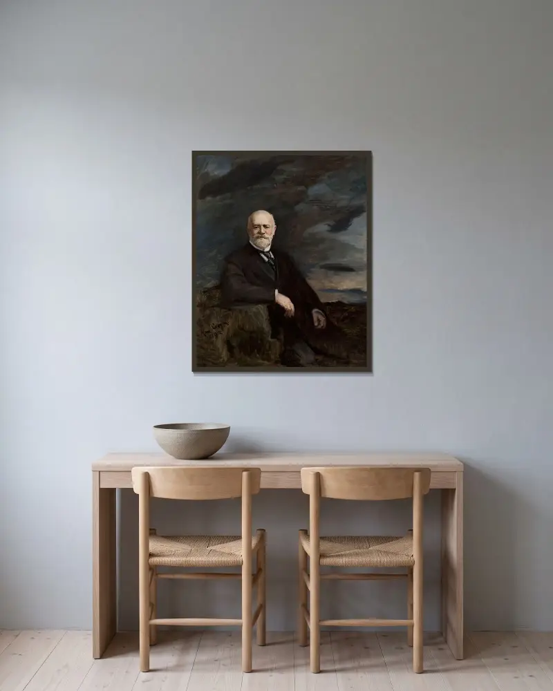 Porträtt av Jan Bloch av Jan Ciągliński inramad på en vägg