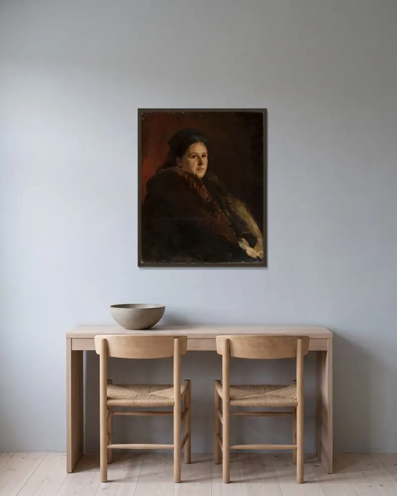 Porträtt av Mrs. Karlińska av Jan Ciągliński inramad på en vägg