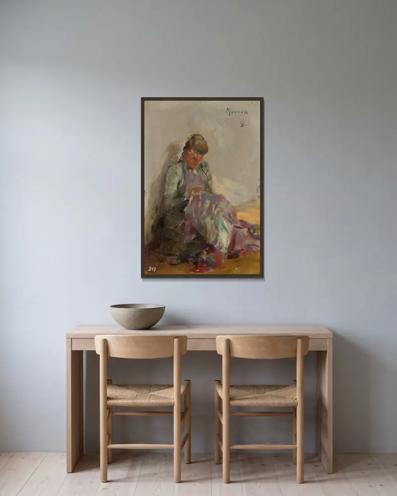 Nähendes tatarisches Mädchen von Jan Ciągliński gerahmt an einer Wand