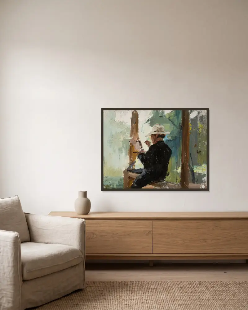 Singer Yershov while painting av Jan Ciągliński inramad på en vägg