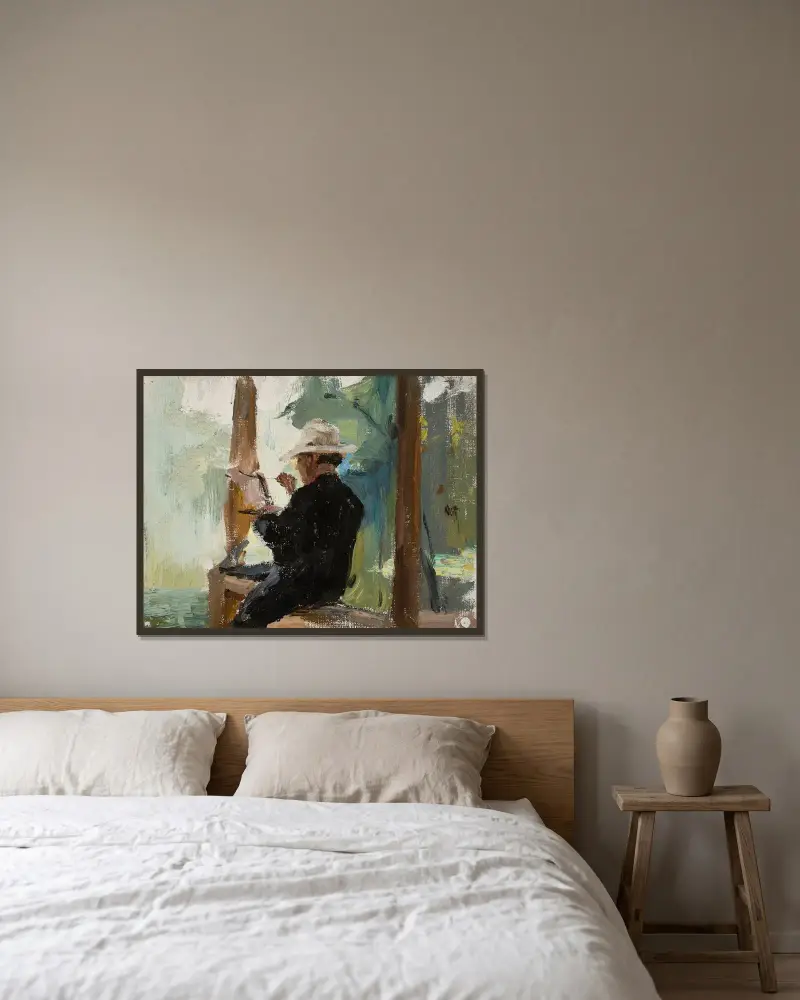 Singer Yershov while painting av Jan Ciągliński inramad på en vägg