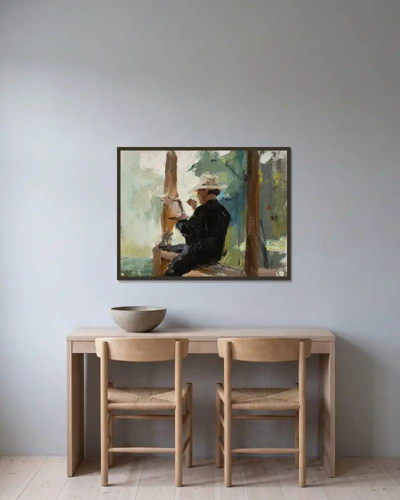 Singer Yershov while painting av Jan Ciągliński inramad på en vägg