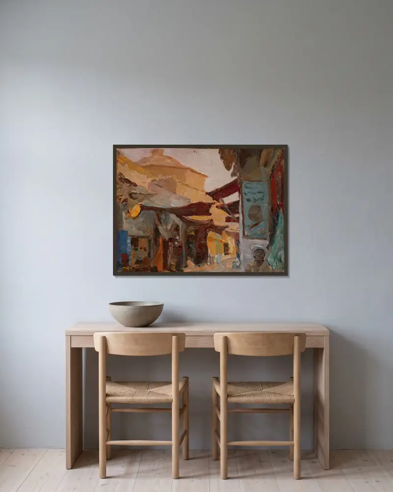 Smyrna (Bazaar) av Jan Ciągliński inramad på en vägg